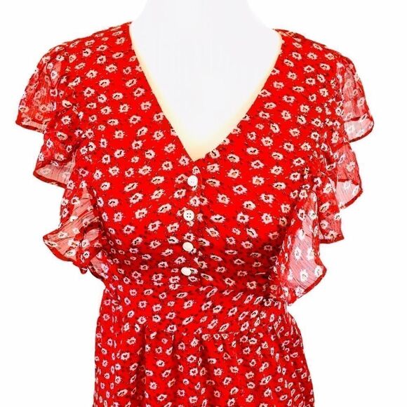 NWT THEKORNER PARIS Red Ditsy Print Long Dress - Picture 2 of 8